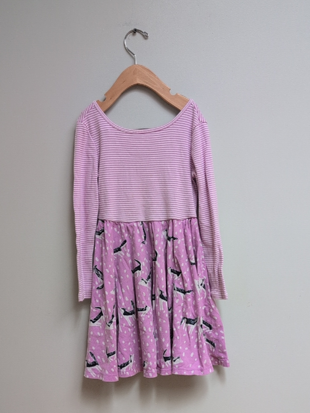 Girls' Pink Long-Sleeve Stripe & Print Dress Size 6